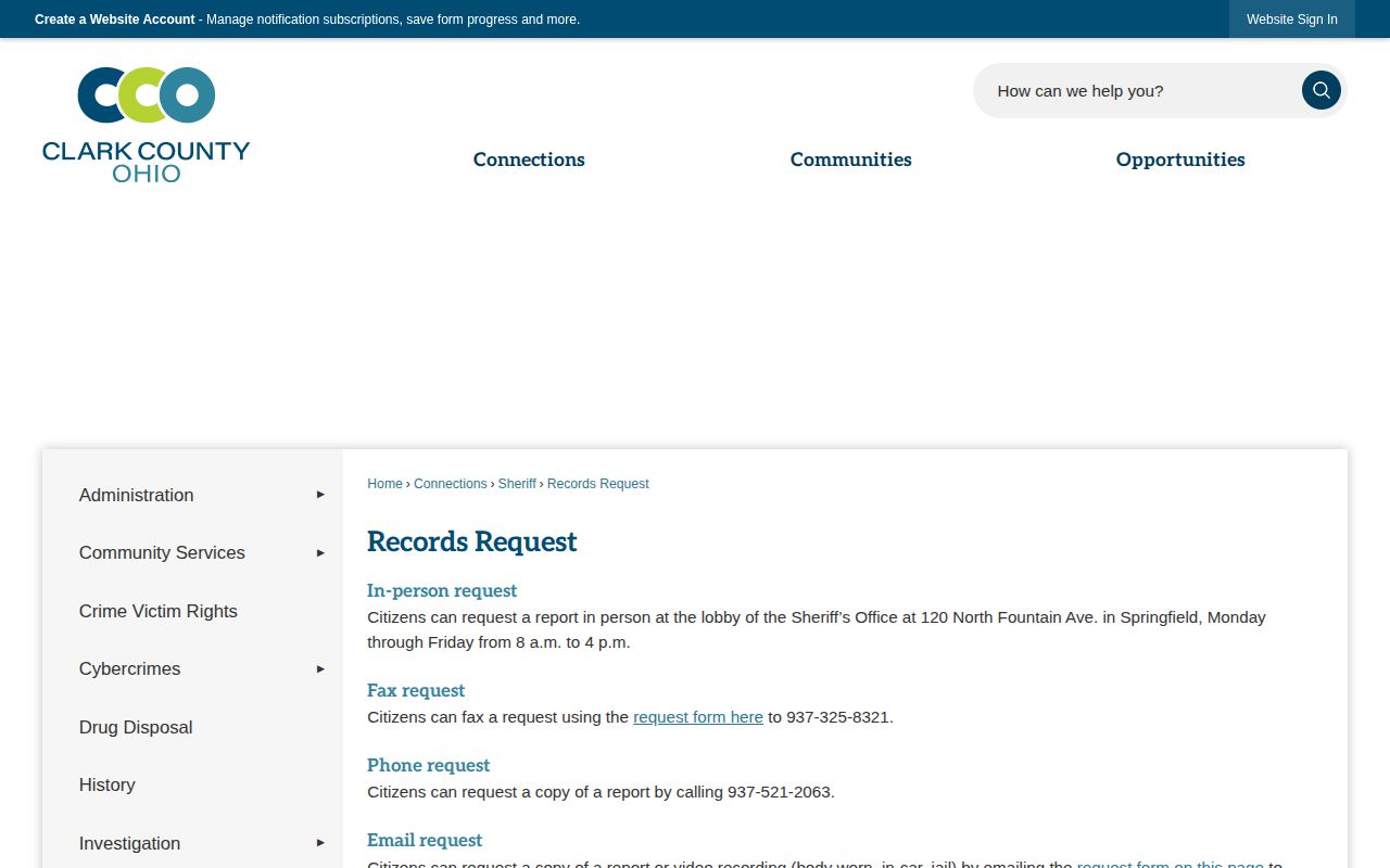 Clark County booking-record request source page